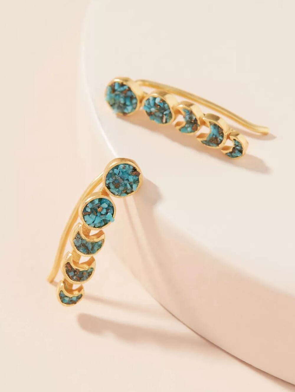 Anthropologie x Bonito 18K Turquoise Moon Phase Crawler Earrings